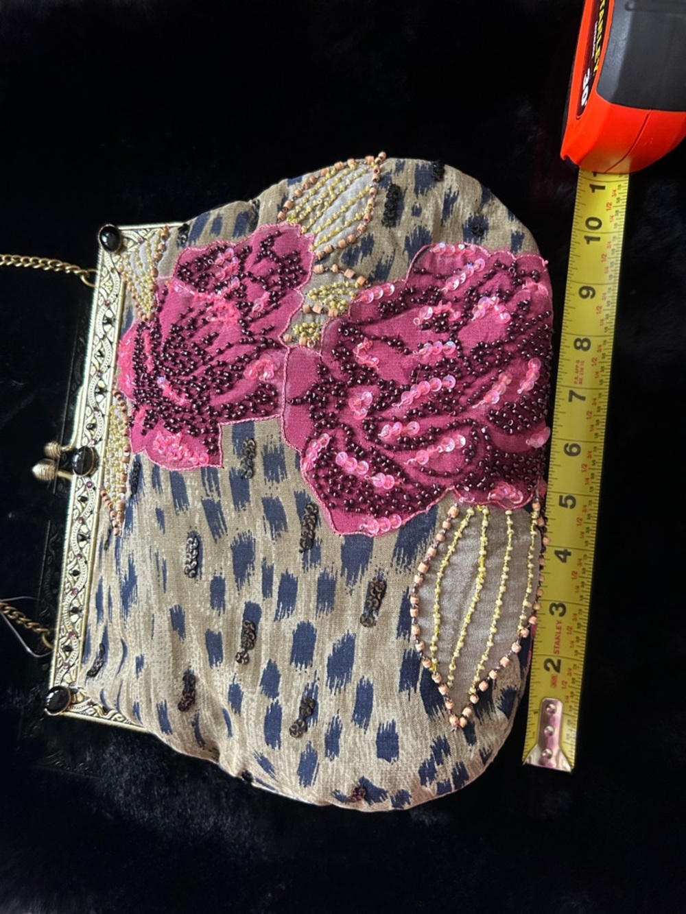 Christiana Pink Floral Beaded Evening Clutch with Gold Chain - Picture 5 of 6
